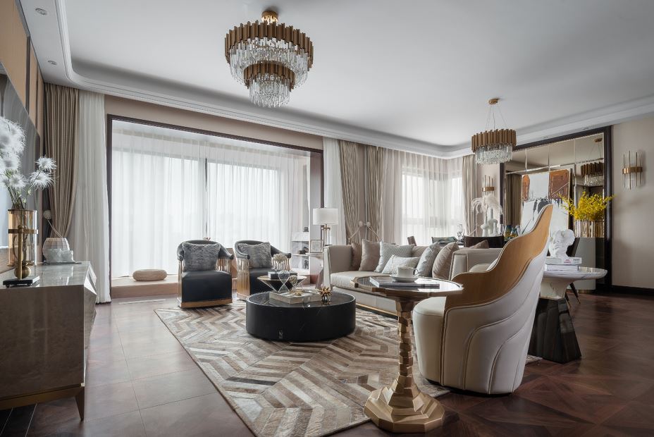 江門市珠江國際新城輕奢風(fēng)格三居室裝修案例