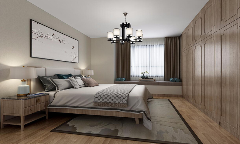 韶關市外灘華府新中式風格三居室裝修案例