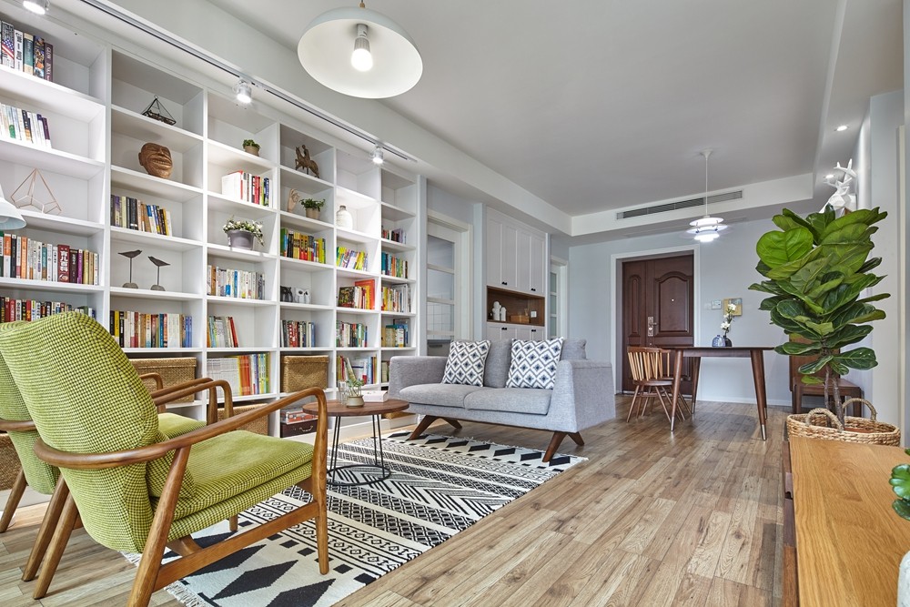 北歐原木風(fēng)格家裝設(shè)計(jì)室內(nèi)裝修效果圖-客廳開放式書柜 北歐原木風(fēng)格家裝設(shè)計(jì)室內(nèi)裝修效果圖-客廳開放式書柜