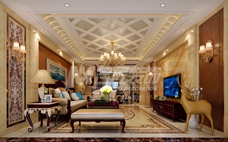 佛山市時代南灣美式風格三居室裝修案例