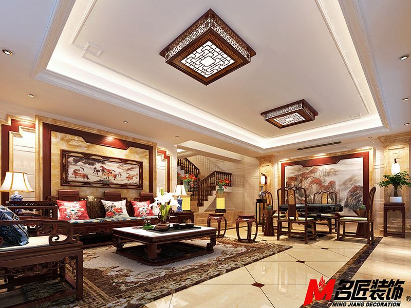 河源市堅(jiān)基美麗城新中式風(fēng)格別墅裝修案例