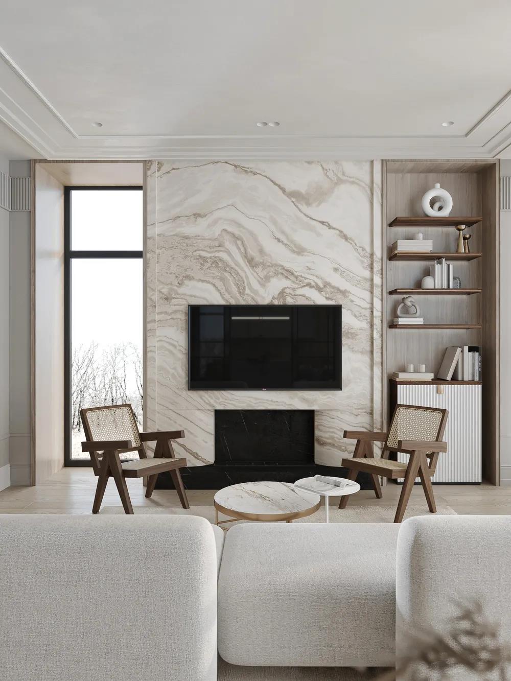 輕奢極簡風格室內(nèi)家裝案例效果圖-客廳電視背景墻 輕奢極簡風格室內(nèi)家裝案例效果圖-客廳電視背景墻