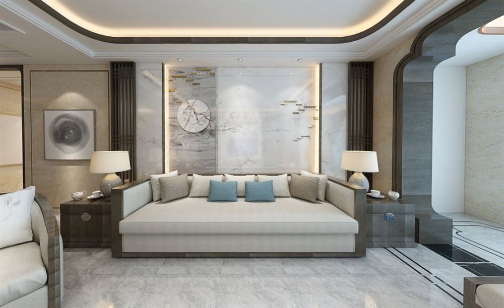 廣州市東方夏灣拿別墅新中式風(fēng)格四居室裝修案例