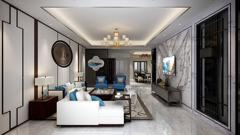 新中式風(fēng)格室內(nèi)裝修效果圖-美的翰城四居155平米-客廳 新中式風(fēng)格室內(nèi)裝修效果圖-美的翰城四居155平米-客廳