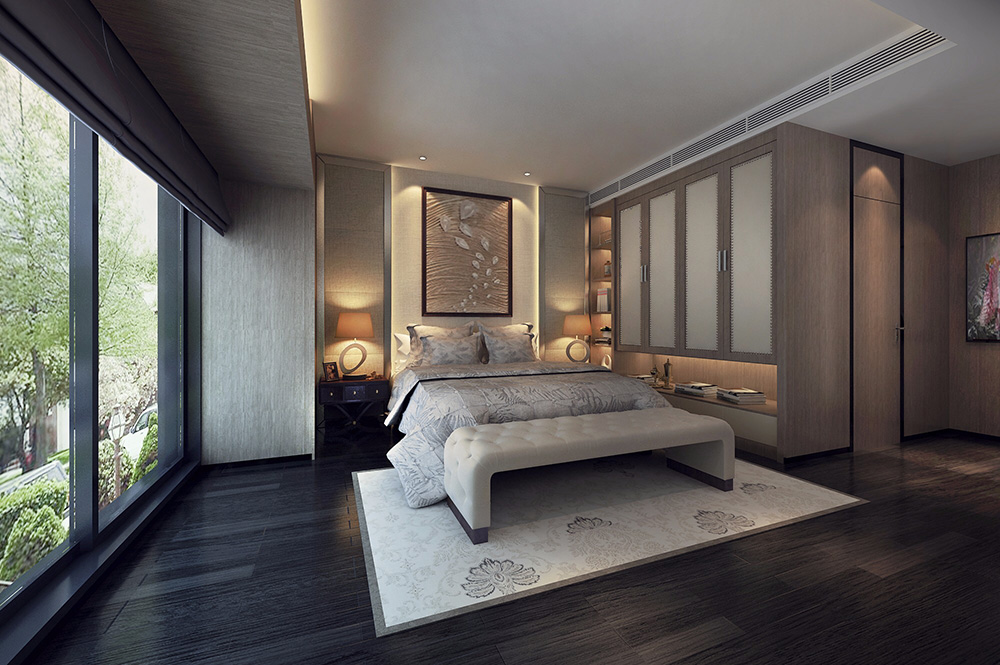 黑白灰現(xiàn)代簡約風(fēng)格別墅裝修效果圖-名都畔山美墅別墅450平米-別墅臥室