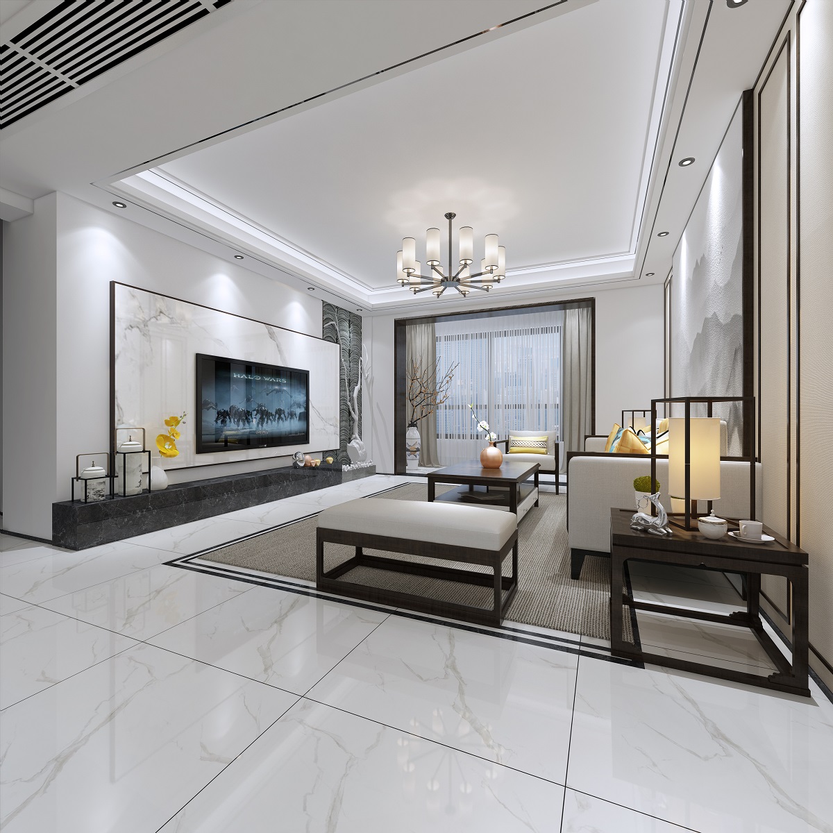 新中式風(fēng)格室內(nèi)裝修設(shè)計(jì)效果圖-中海文華熙岸三居115平米-室內(nèi)裝修設(shè)計(jì)客廳 新中式風(fēng)格室內(nèi)裝修設(shè)計(jì)效果圖-中海文華熙岸三居115平米-室內(nèi)裝修設(shè)計(jì)客廳