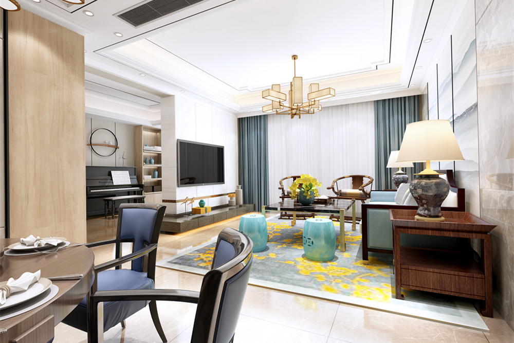 柳州101-200平米新中式風格東方名都室內(nèi)設(shè)計效果圖