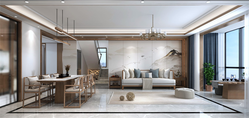 廣州市珠江帝景苑新中式風(fēng)格復(fù)式裝修案例