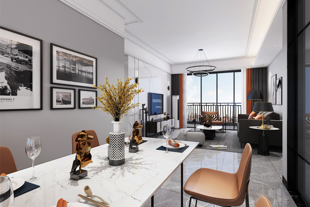 中山市敏捷紫嶺國(guó)際輕奢風(fēng)格三居室裝修案例