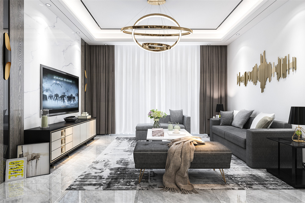 中山市敏捷紫嶺國(guó)際輕奢風(fēng)格三居室裝修案例