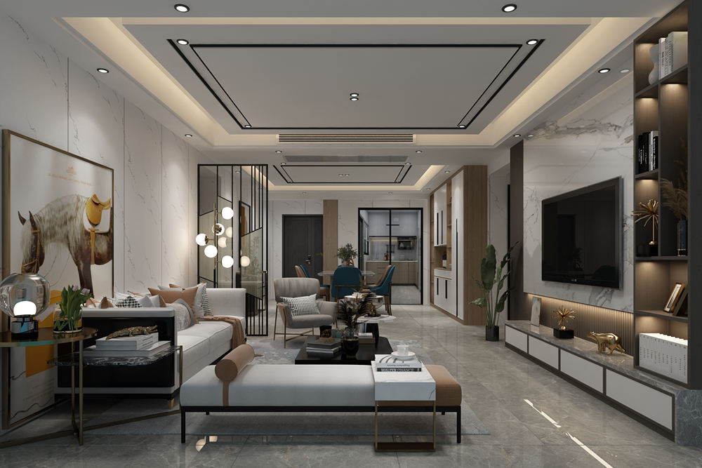 云浮市寶龍花園輕奢風格三居室裝修案例