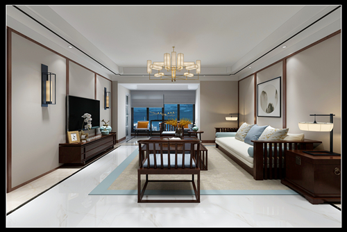百色市大都匯新中式風(fēng)格四居室裝修案例