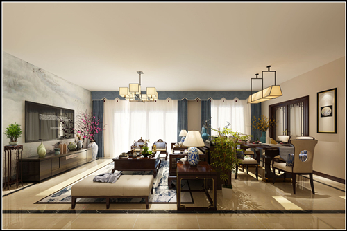 佛山市金地·中南·新城大境新中式風格三居室裝修案例