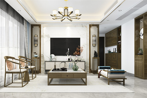 中山市大信新都公館新中式風格三居室裝修案例