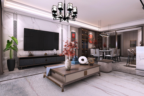 中山市大信海岸家園新中式風格三居室裝修案例