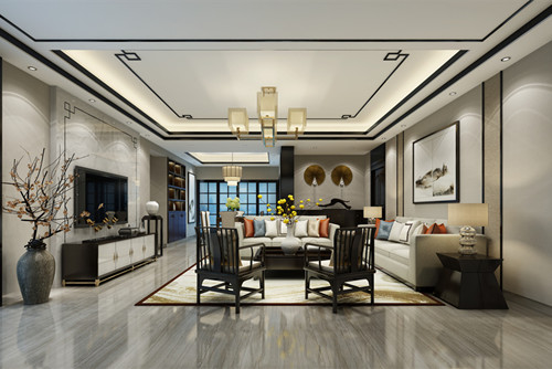 ?？谑邪查w小區(qū)新中式風(fēng)格三居室裝修案例